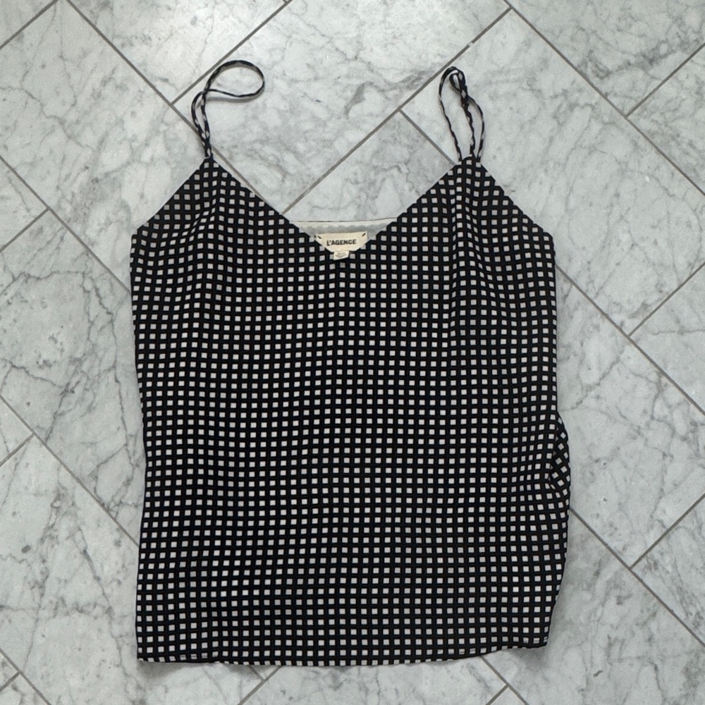 L’agence black and white checked camisole